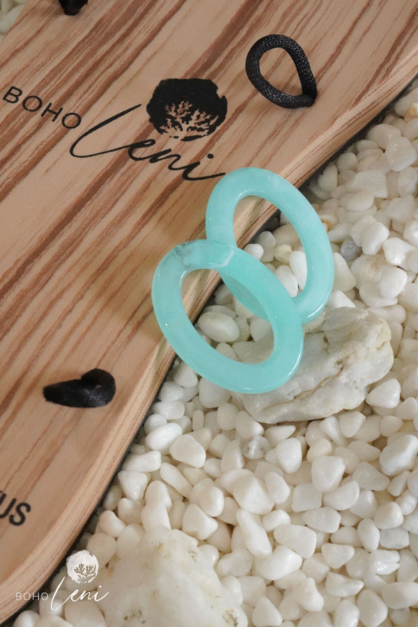 Marble Teal oval Rings - Pair